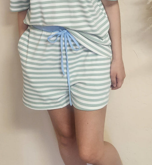 Green Striped W/Blue Trim Shorts (Stretchy Material)