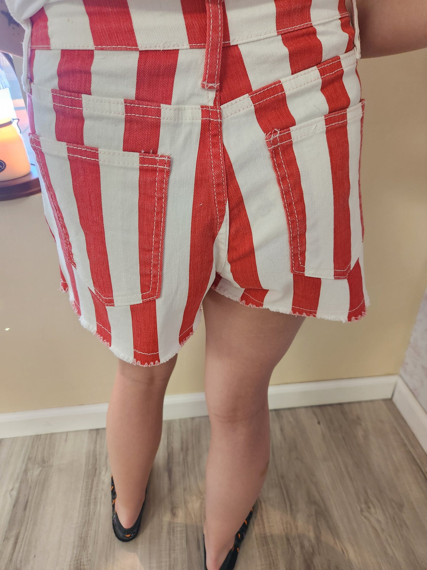 Wide Striped Denim Cut off shorts