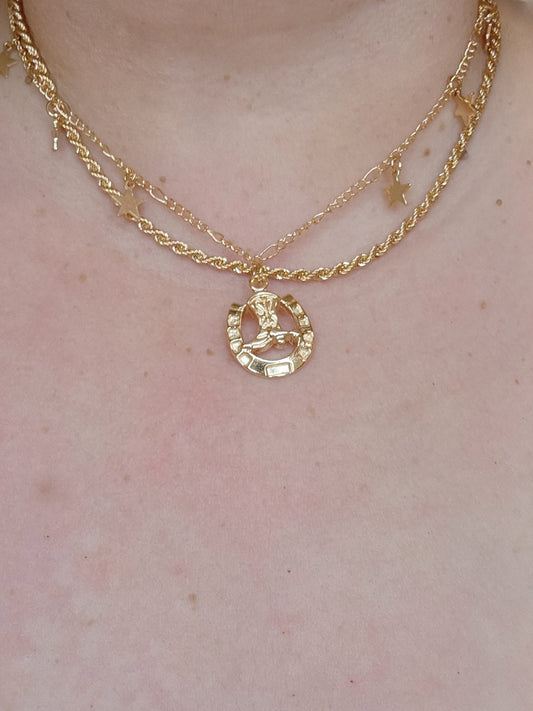 "Good Luck Darling" 2pc Gold Plated Necklaces- short chains.