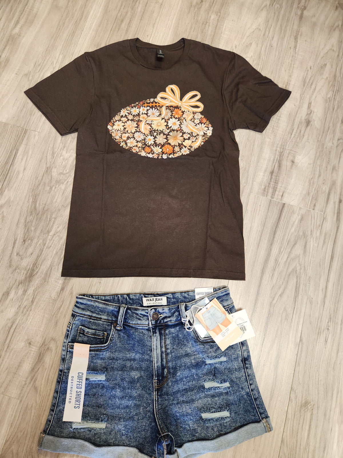 Floral Fall Football Graphic Tee-Shirt