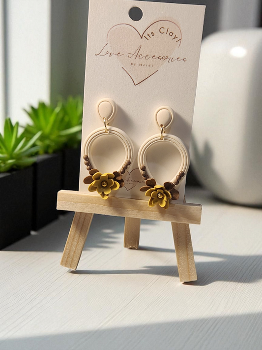 Floral Tear Drop Dangles Brown/Yellow Colors