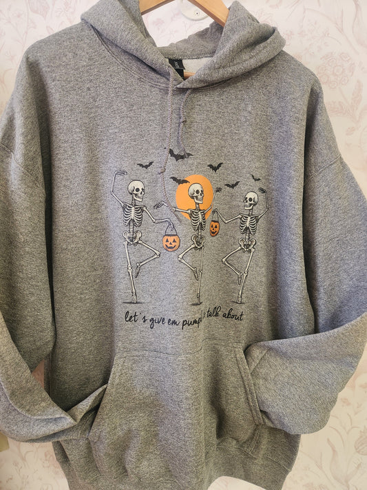 "Lets givem pumpkin to talk about" 3 Skeleton Hoodie Sweatshirt