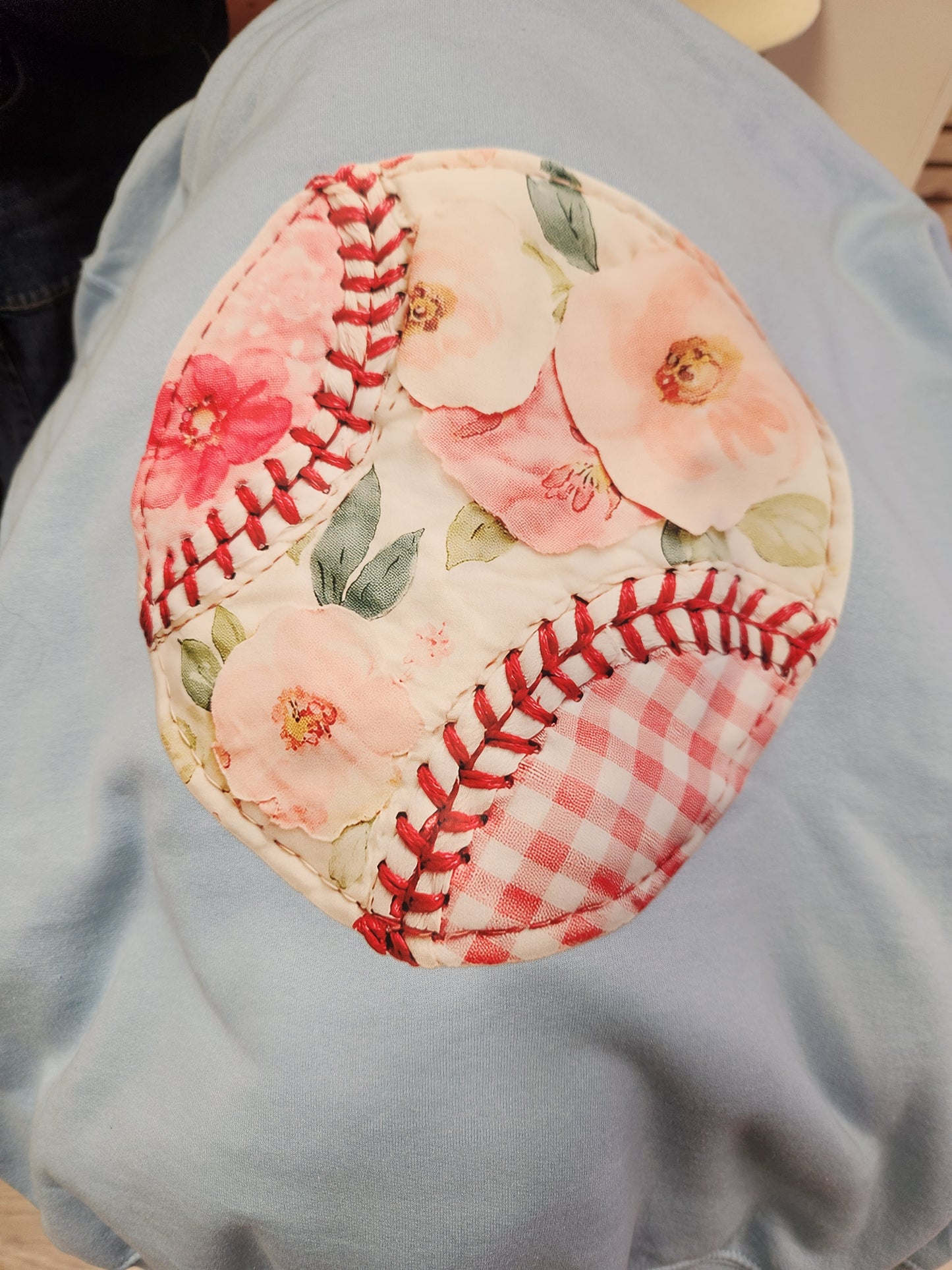 Sky Blue Hoodie Floral Baseball Sticth