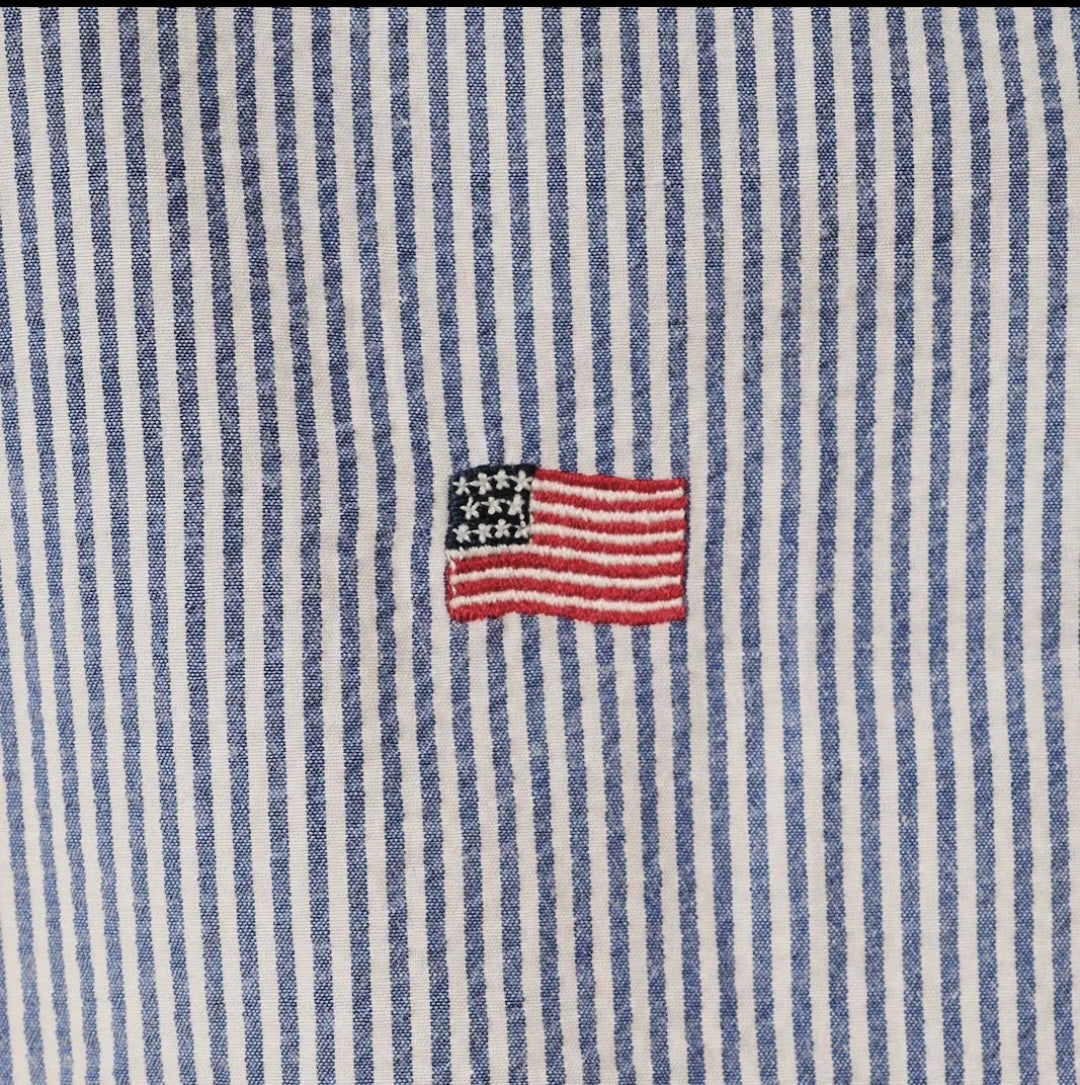 PRE-ORDER | Square Neck Striped Embroidered American Flag Top
