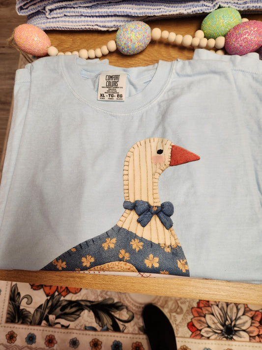 Sky Blue Boxy Tee Patchwork Goose