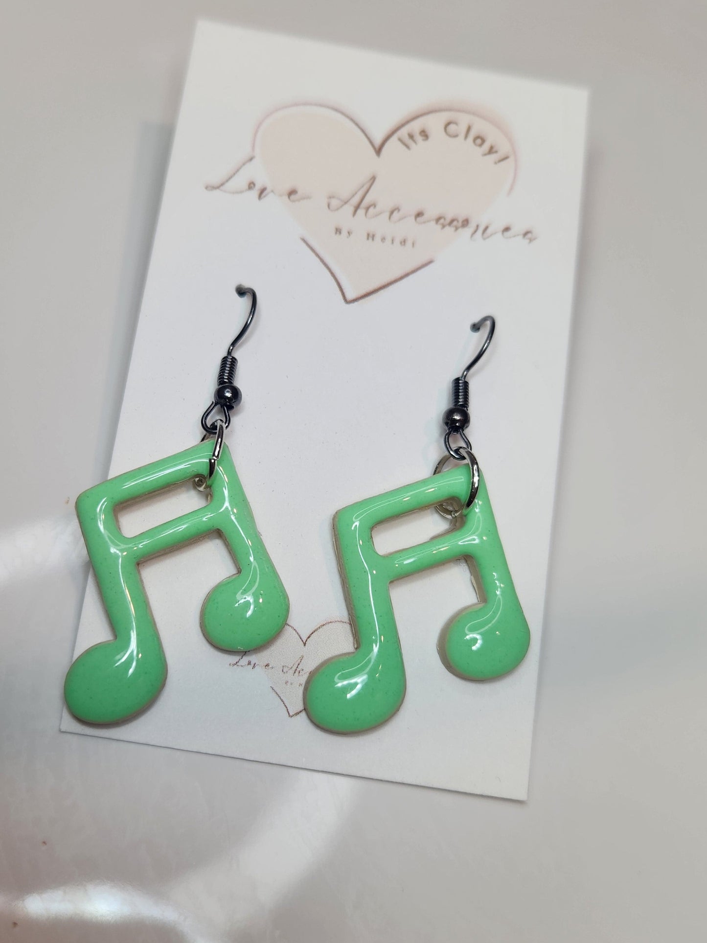 Green Music Notes Dangle Earrings