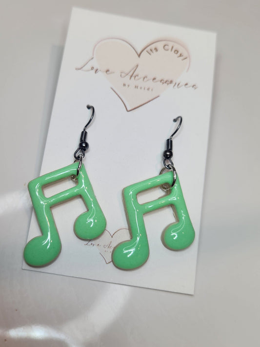 Green Music Notes Dangle Earrings