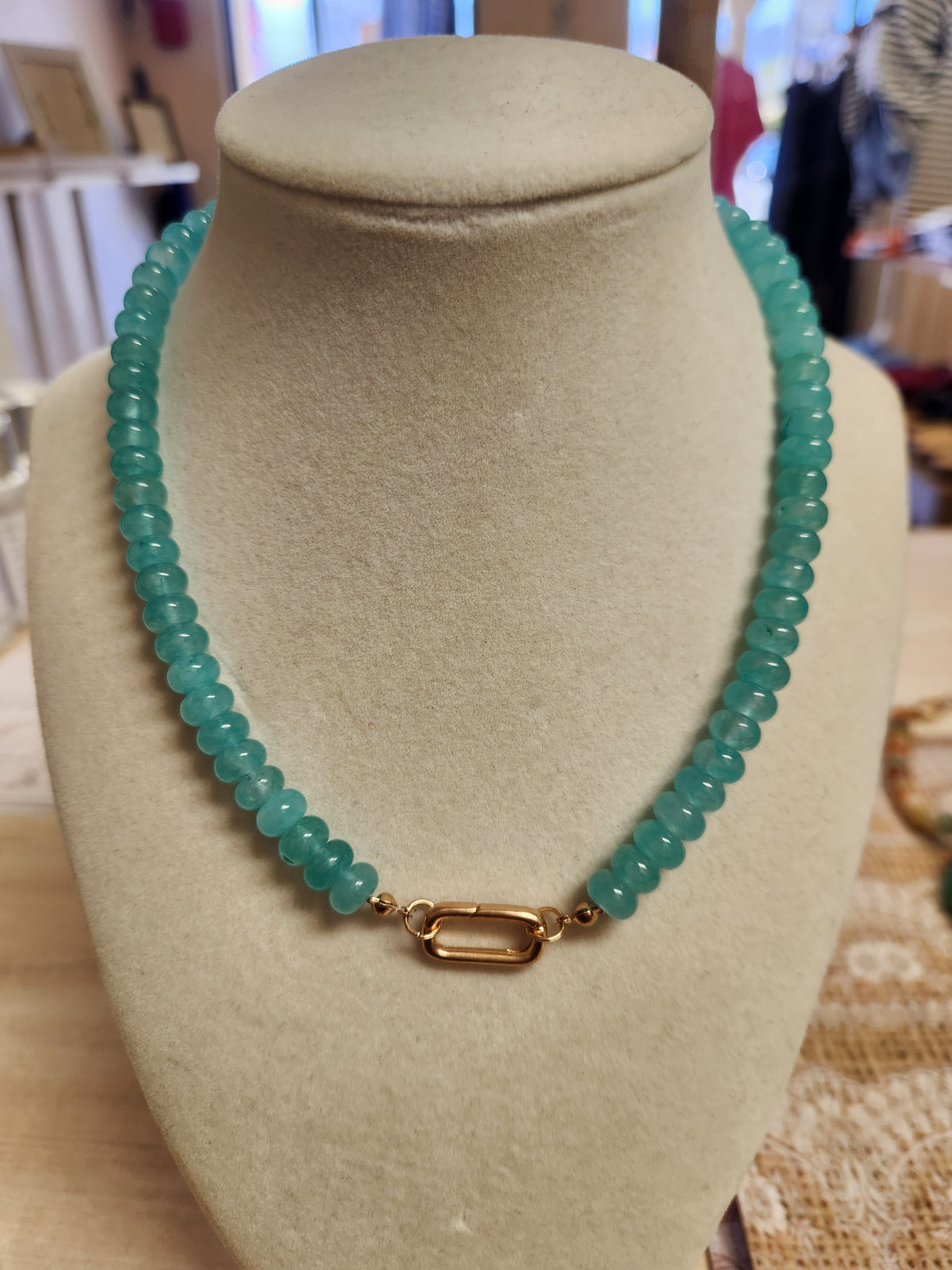 Natural Stone Necklaces w/Gold Carabiner Charm Holder