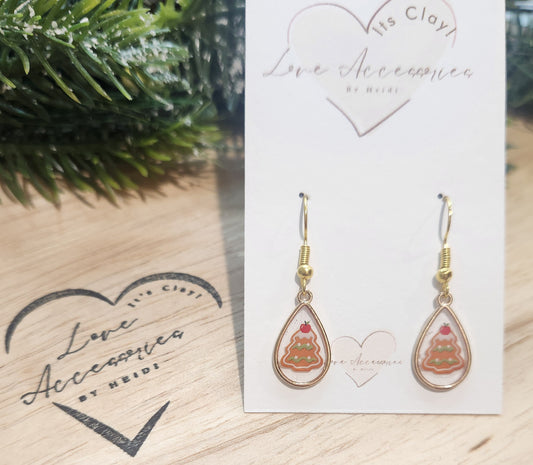 Christmas Tree Gold Tear Drop Dangle Earrings