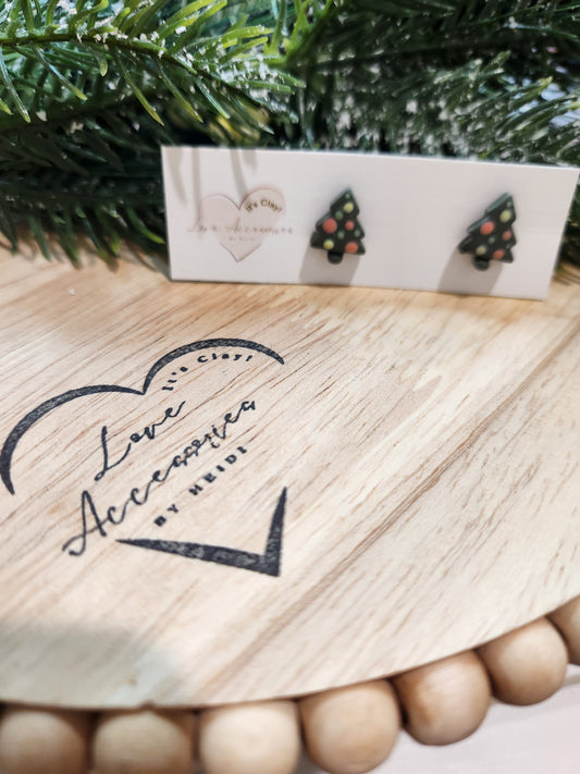 Decorated Christmas Tree Stud Earrings (Silver Back Posts)