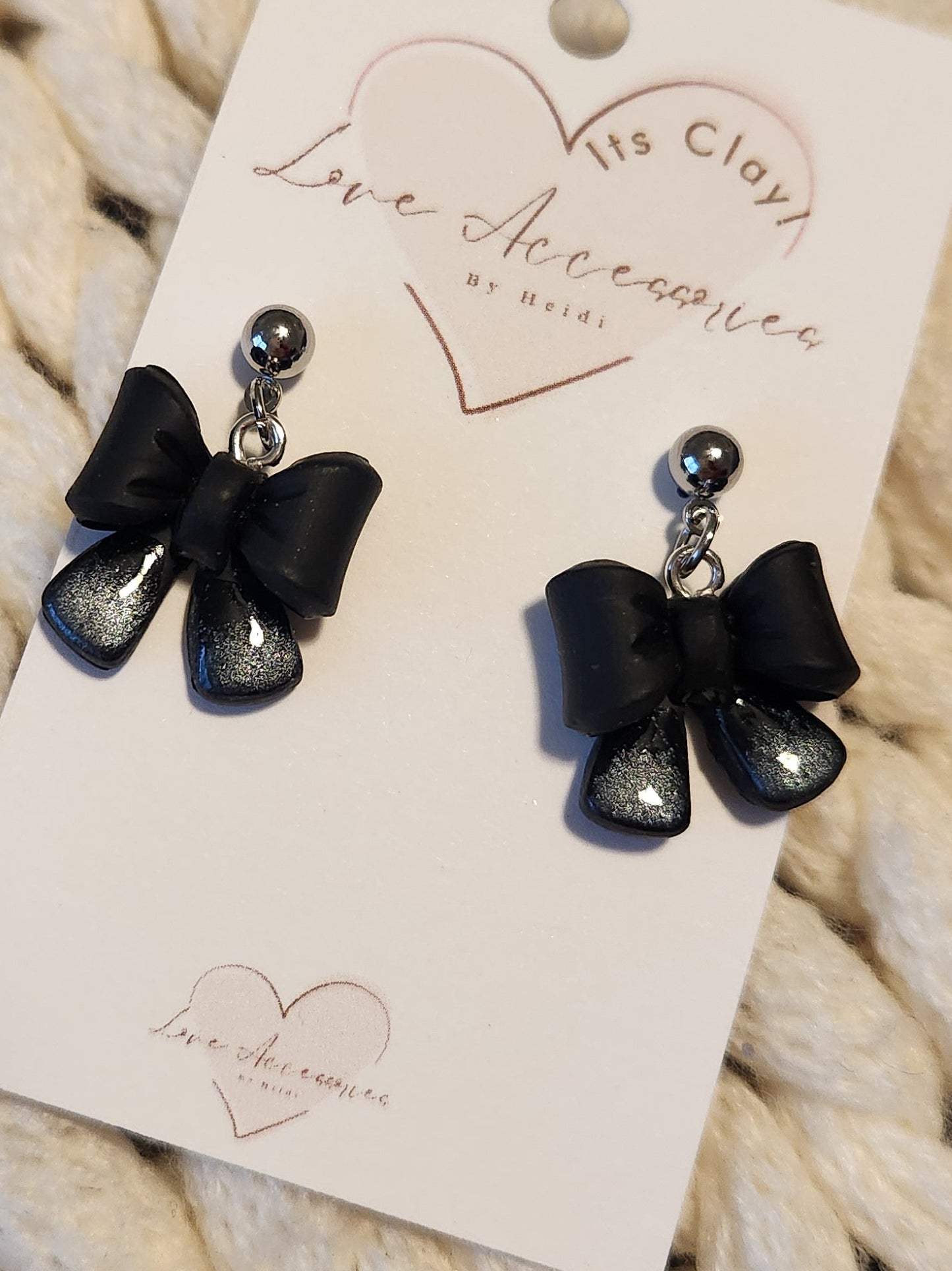Black and Silver Bow earrings