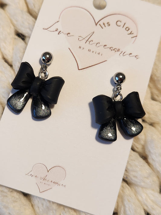 Black and Silver Bow earrings