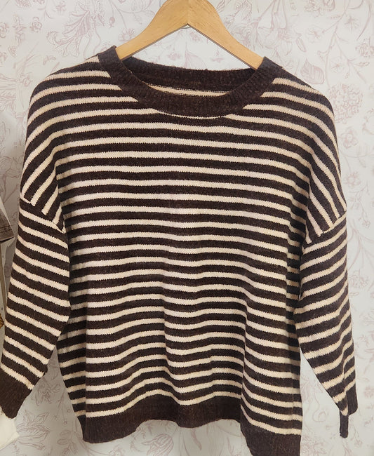 Chocolate Stripe baggy sleeves Crop Sweater