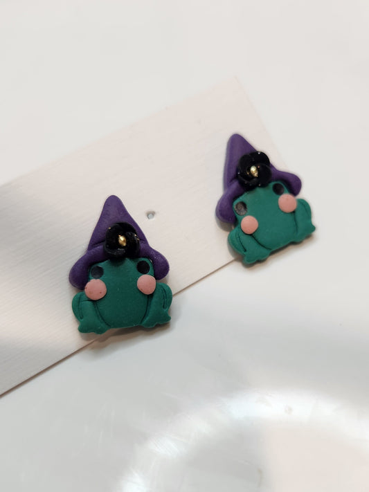 Froggy Witch Stud Clay Earrings