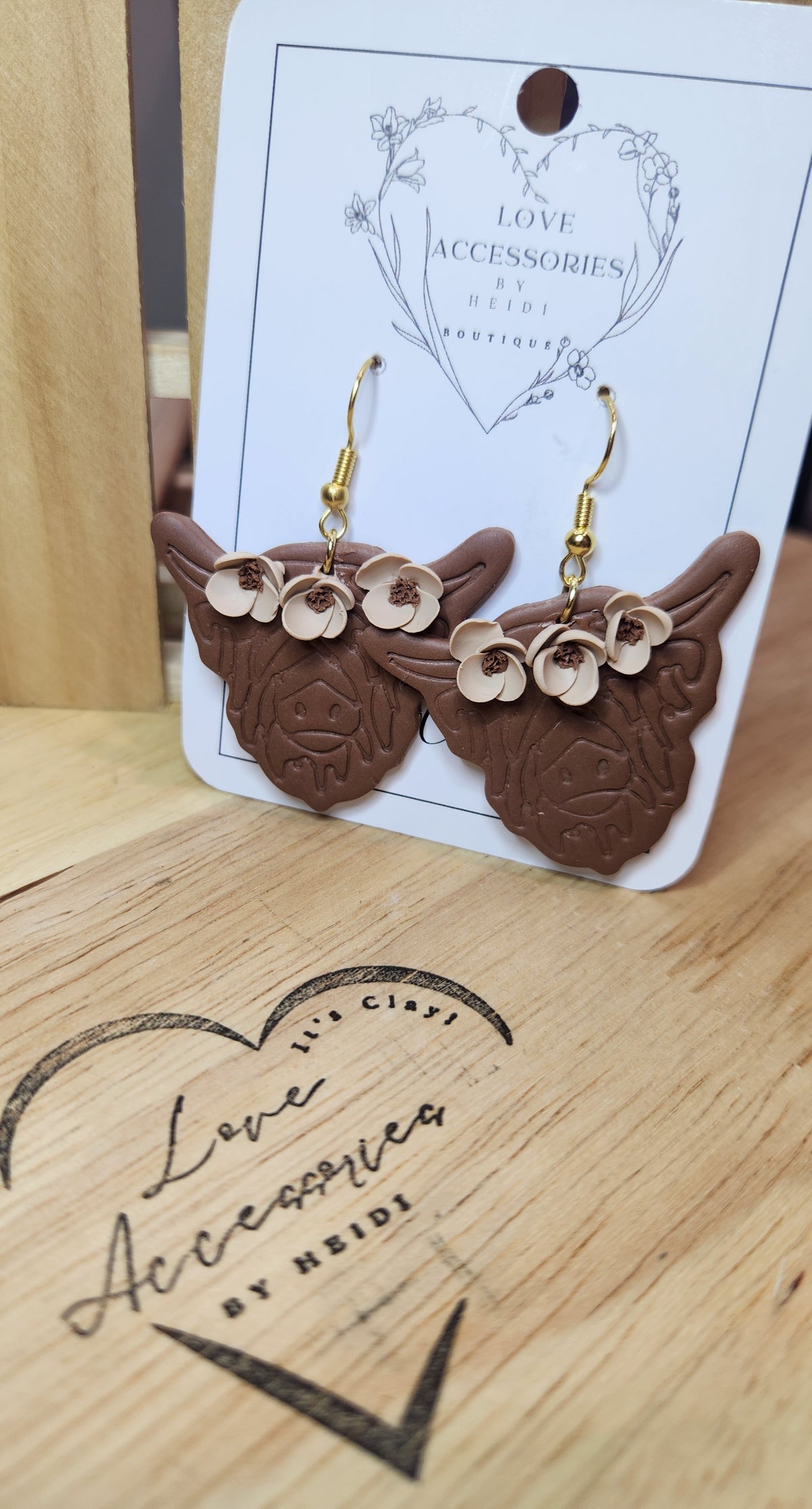 Clay Highland Cows W/Flowers