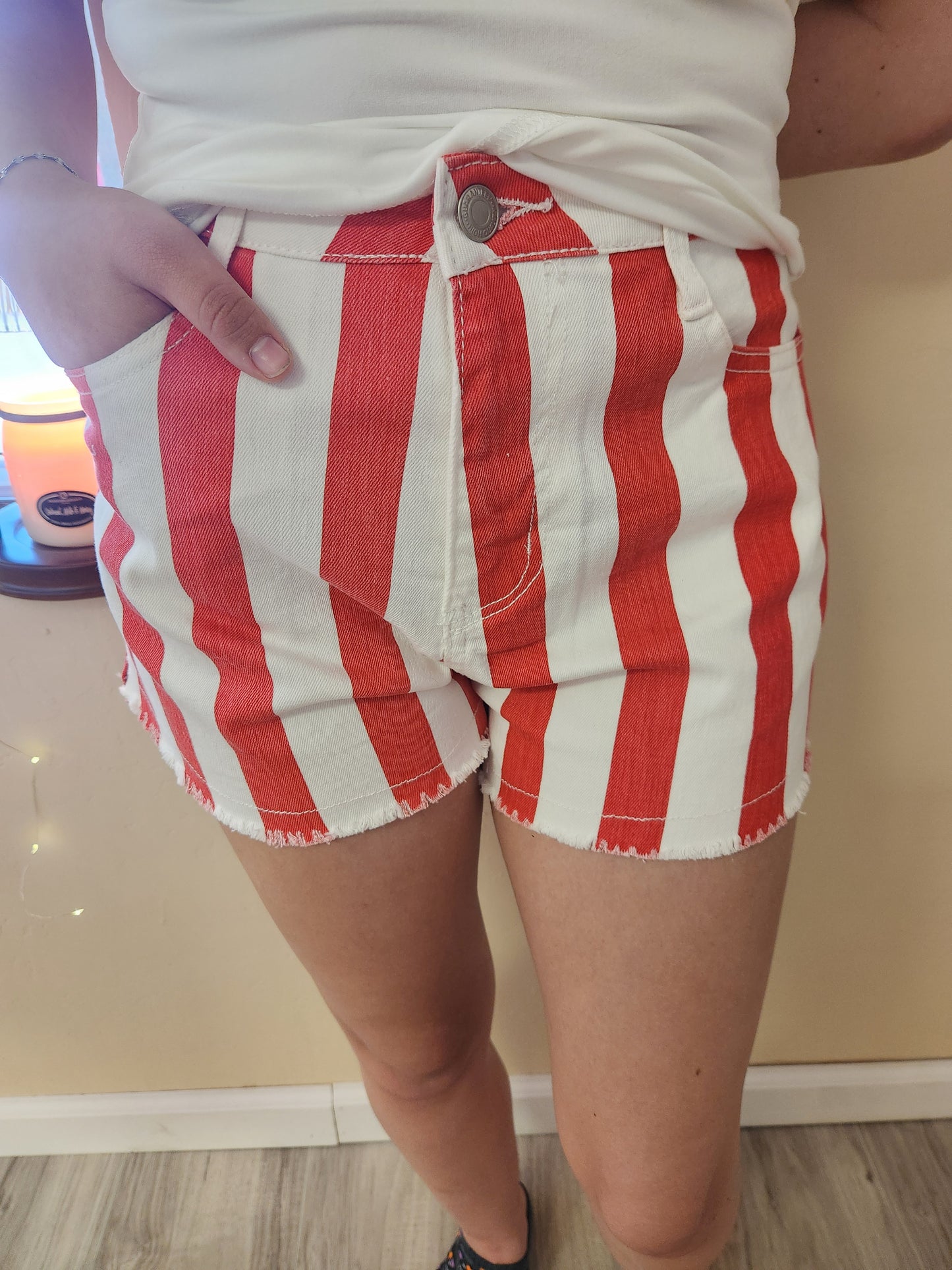 Wide Striped Denim Cut off shorts