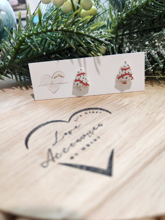 Tasty Christmas Tree Cake Stud Earrings (Silver post backing)