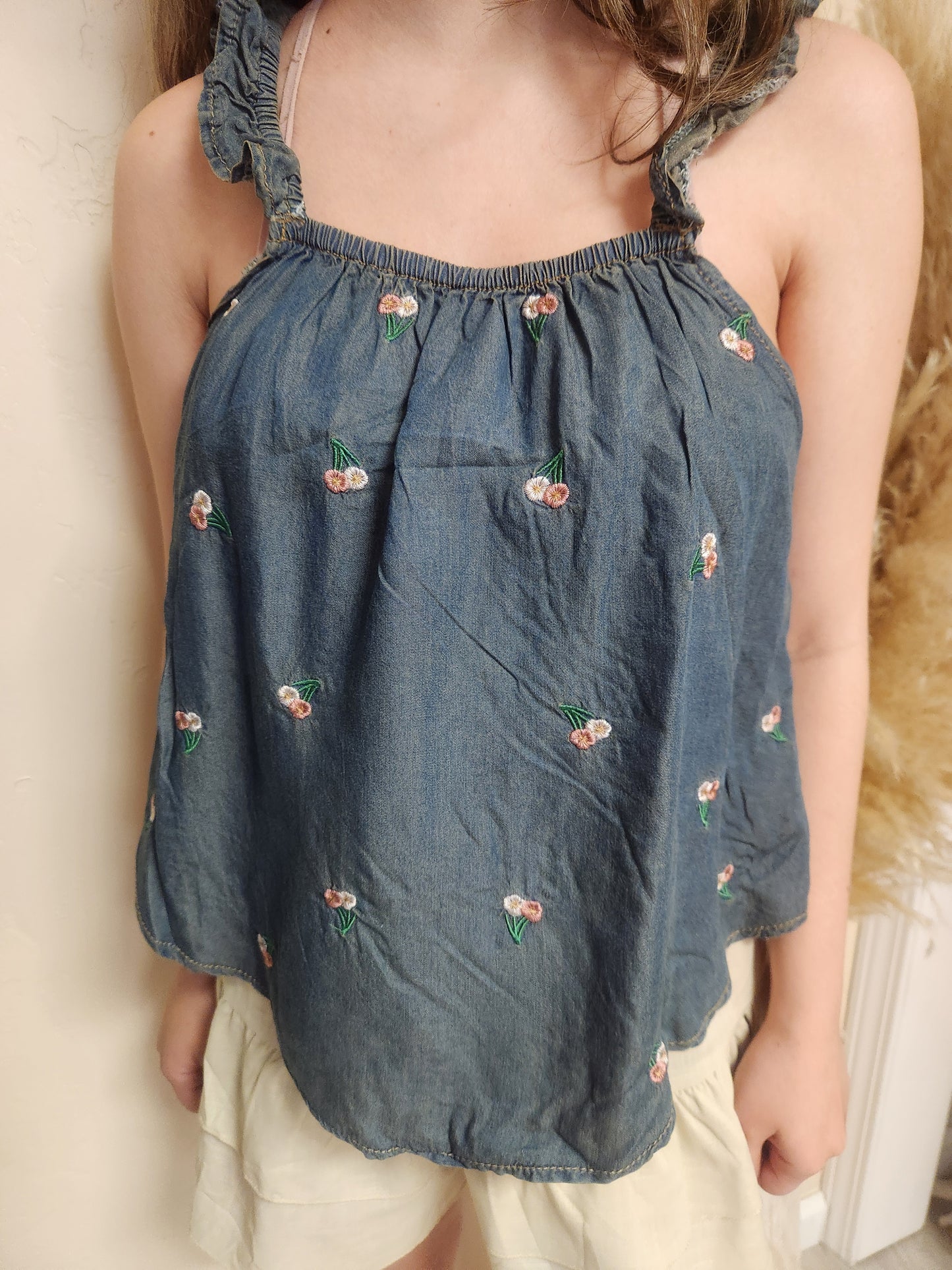 Floral Denim style Loose Fit Tank