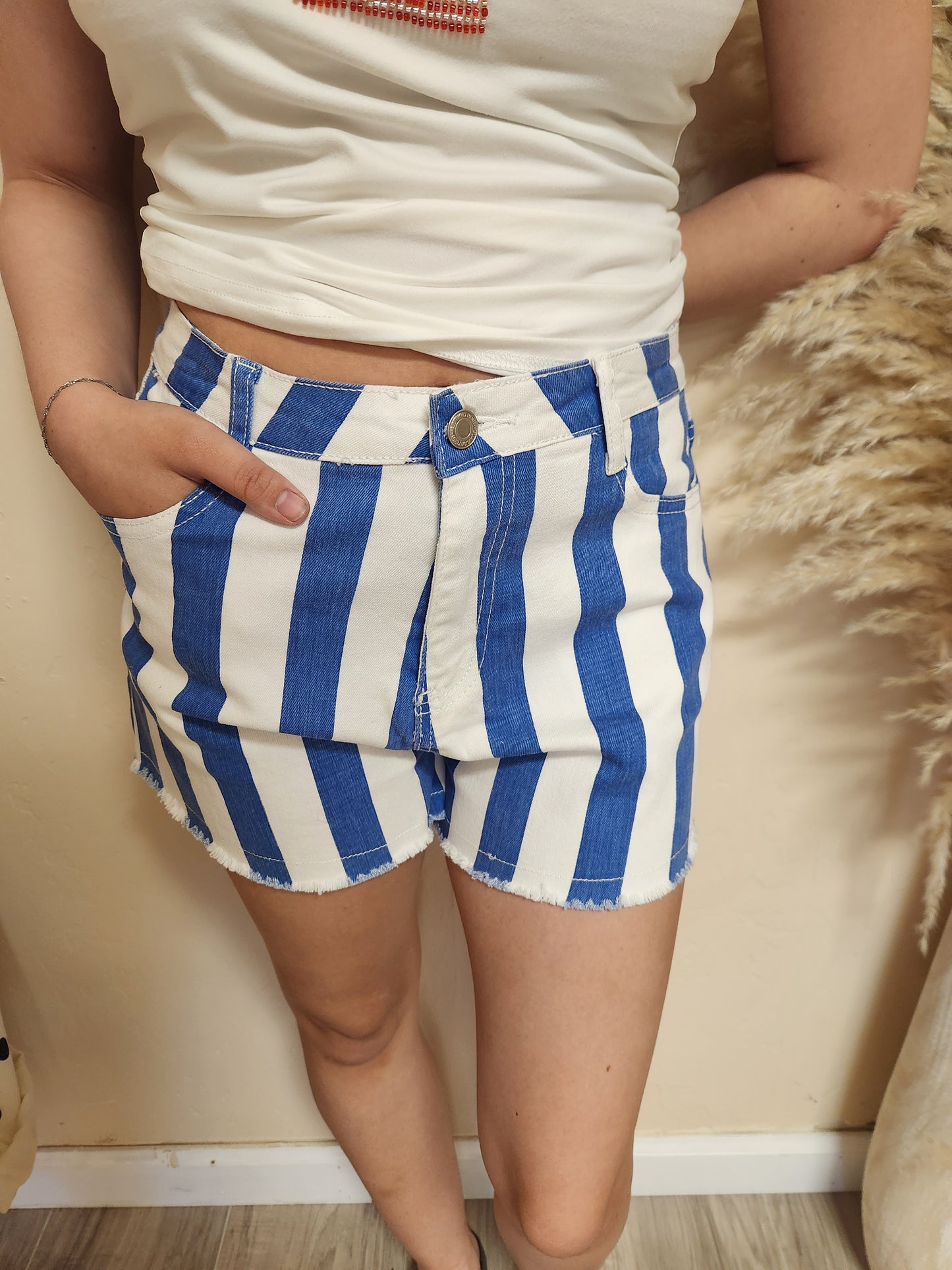 Wide Striped Denim Cut off shorts