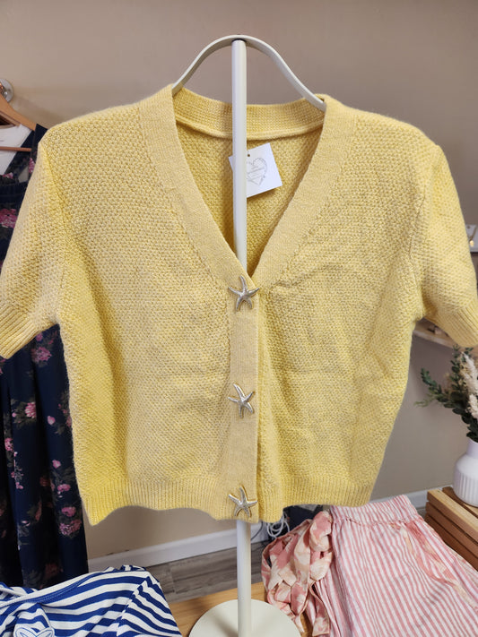 Soft Yellow Star Fish Button Sweater Shirt