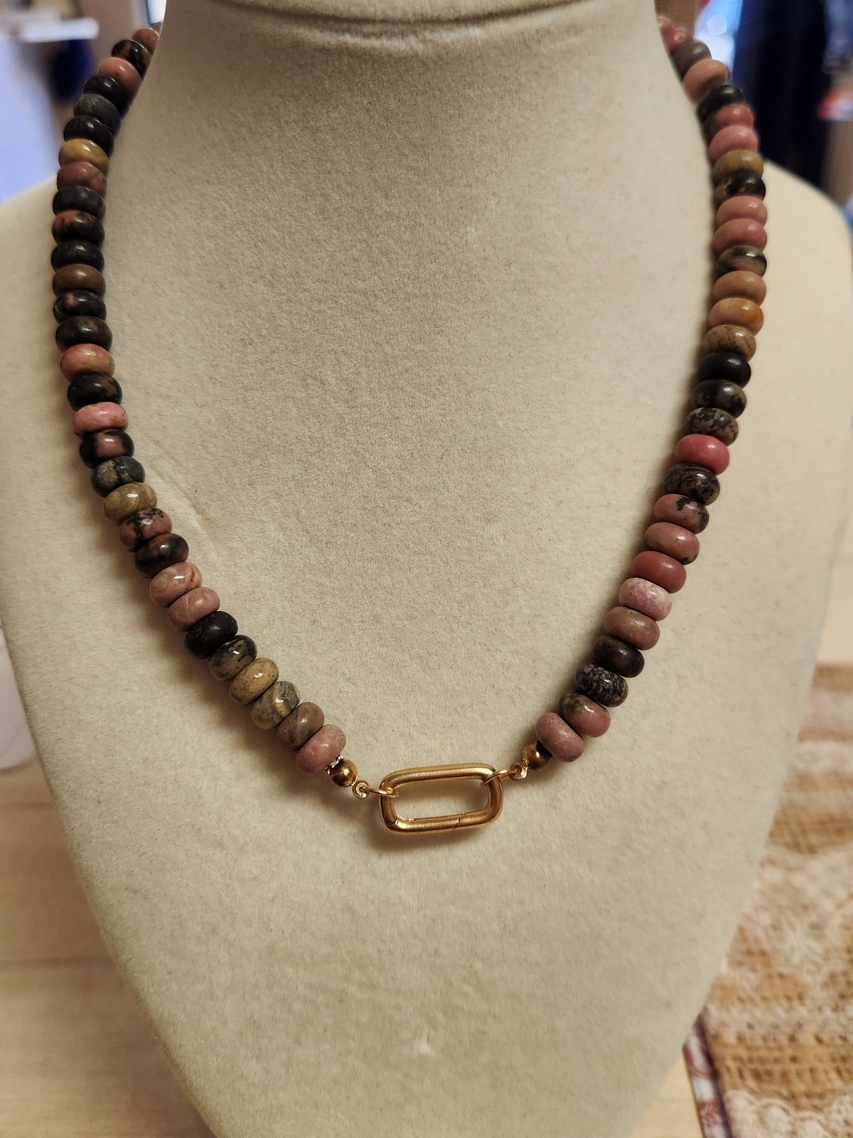 Natural Stone Necklaces w/Gold Carabiner Charm Holder