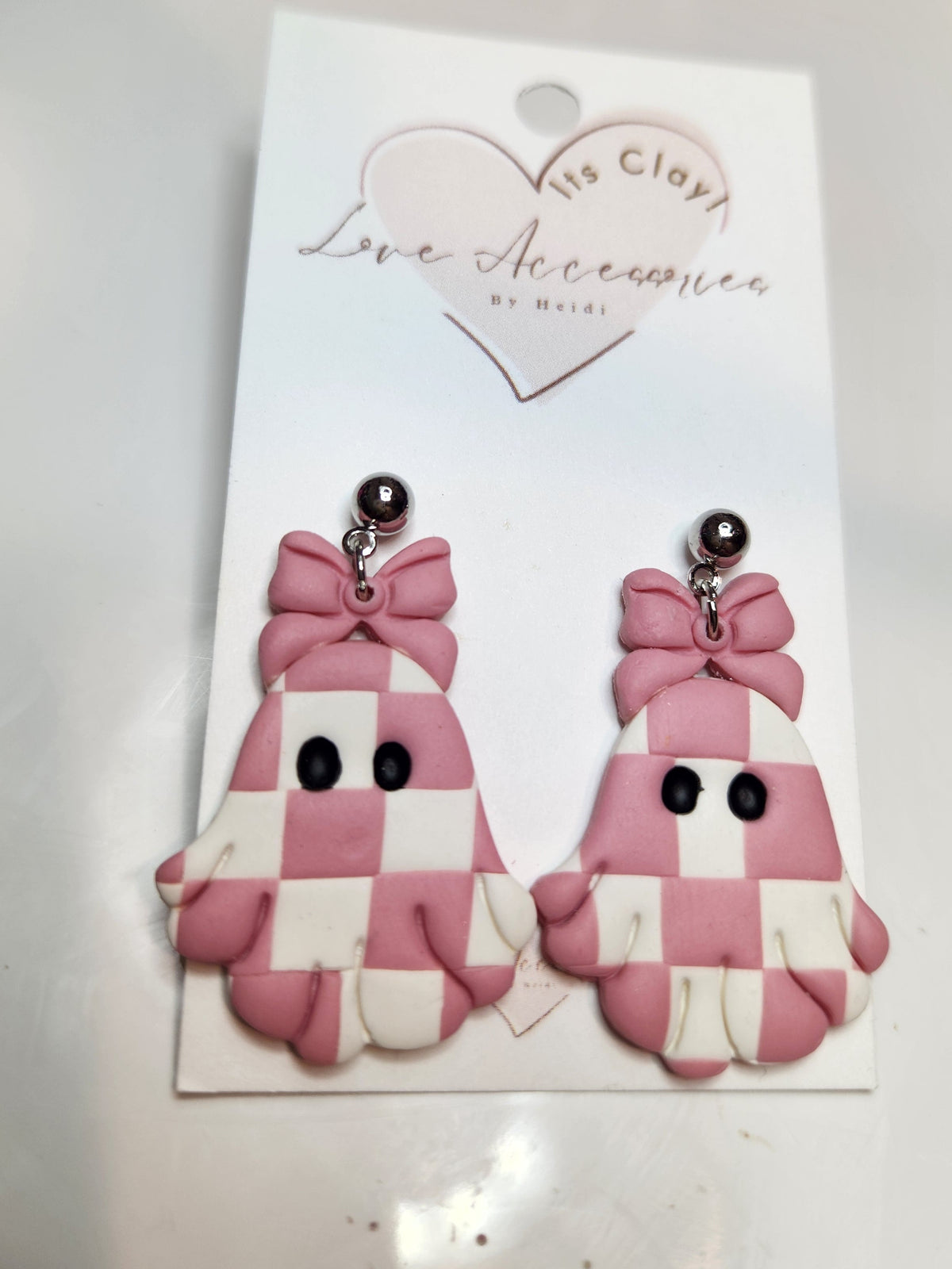 Checkard ghost girls Clay Earrings