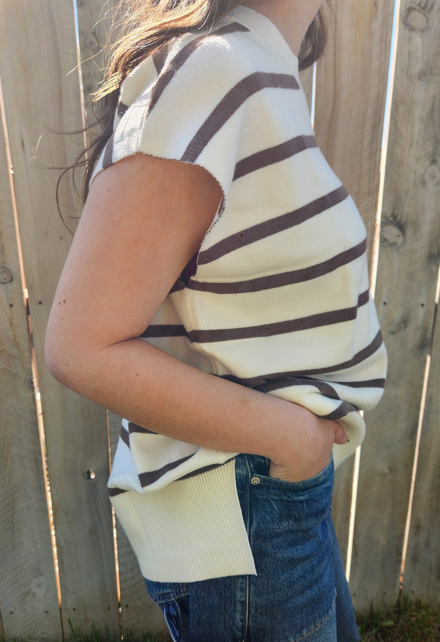 Relaxed Stripe Mock Neck Knit Top