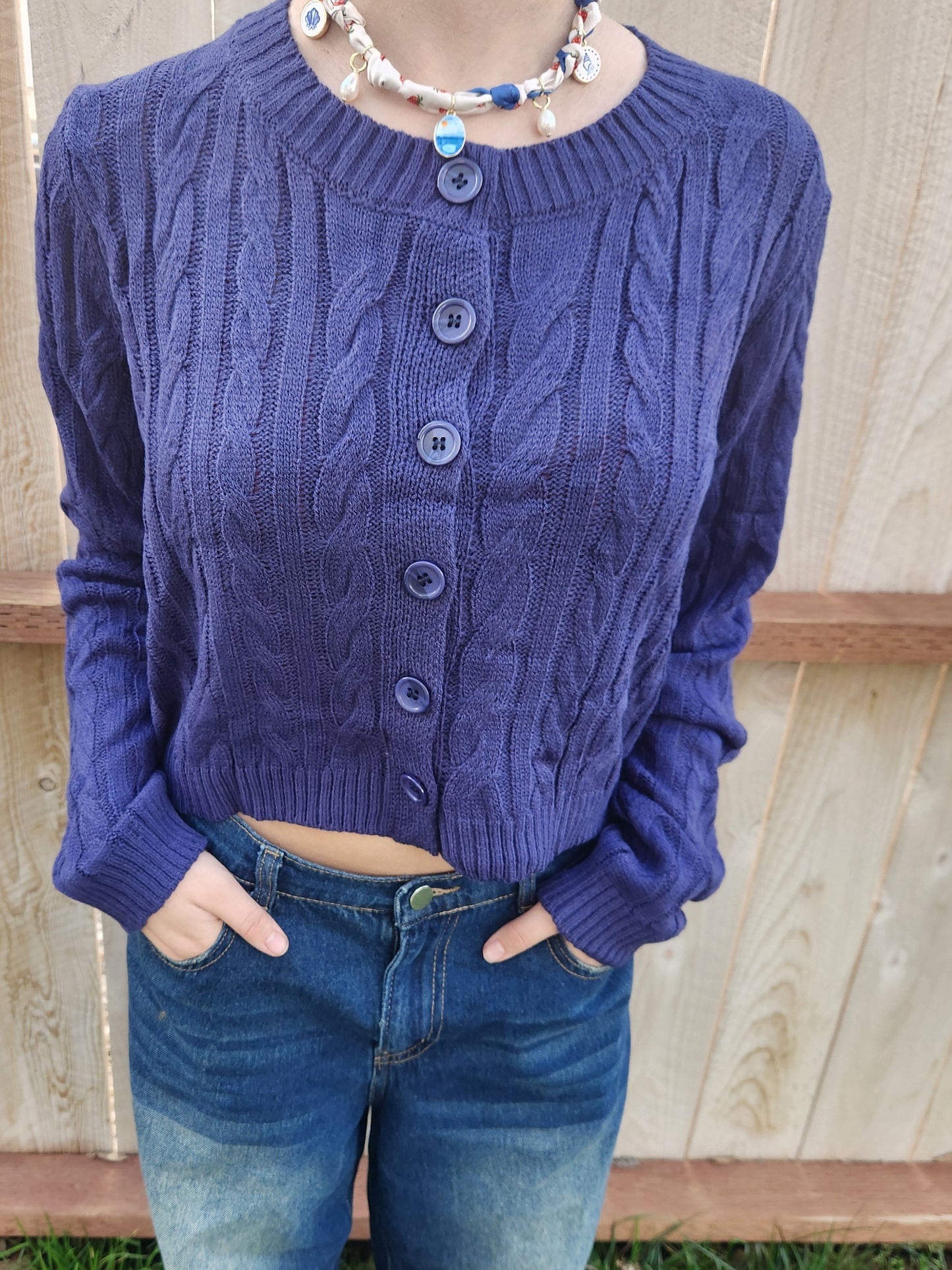 Navy Blue knit button down cardigan