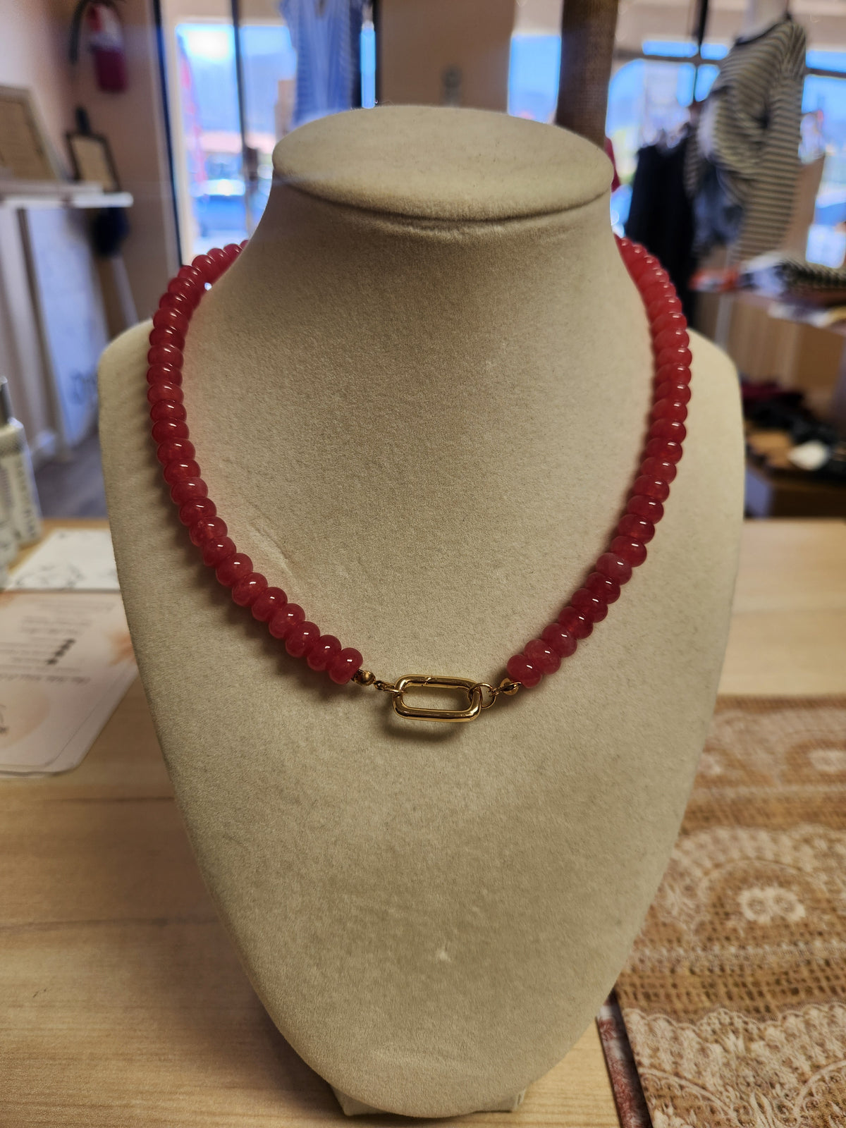 Natural Stone Necklaces w/Gold Carabiner Charm Holder