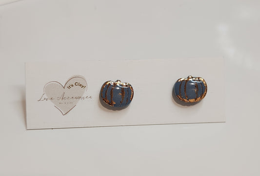 Round pumpkin w/gold foil stud earrings in Sky Blue