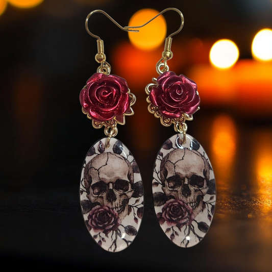 Rose Skull Dangle Earrings