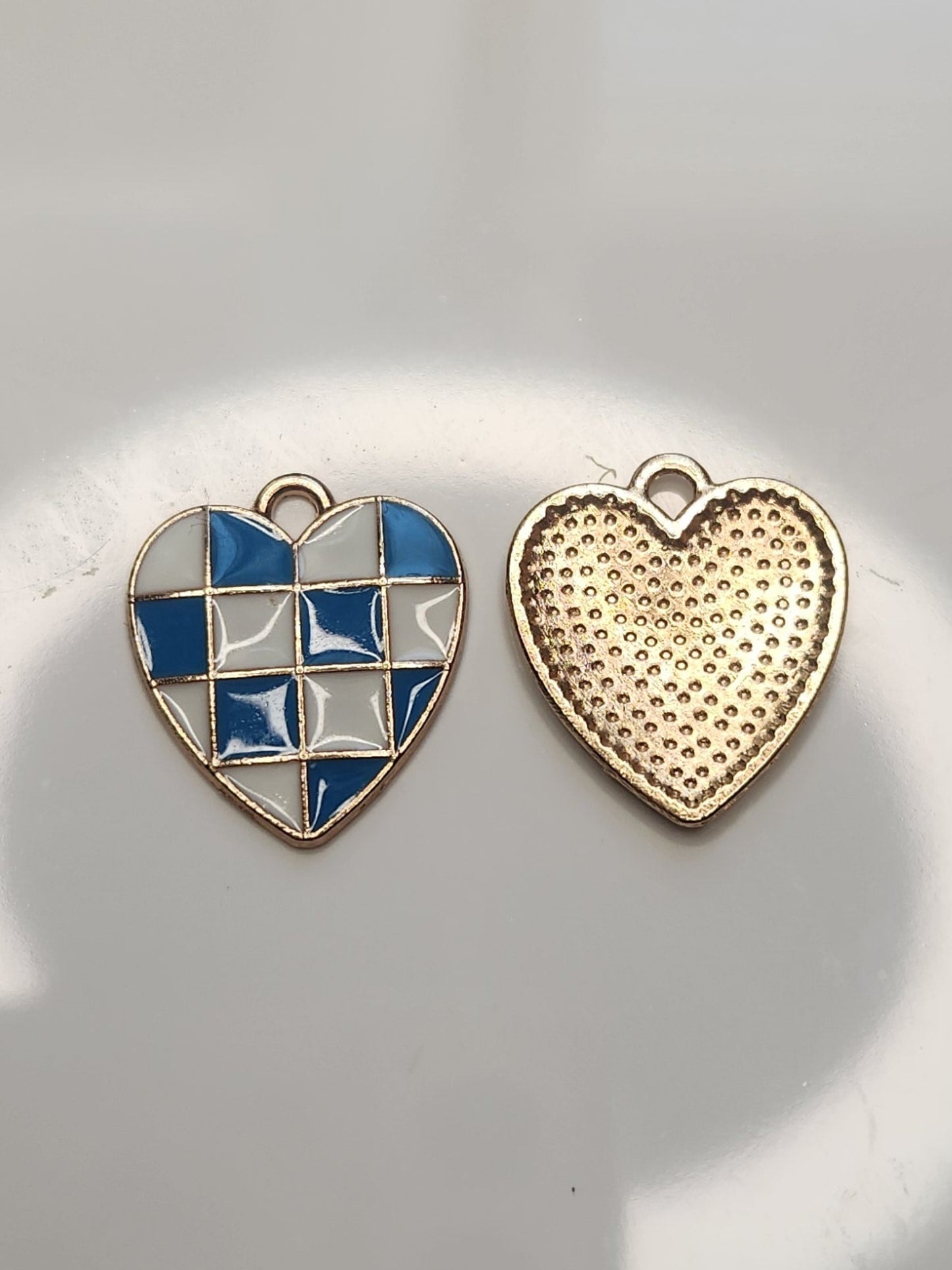 Blue Checkered Heart Charm