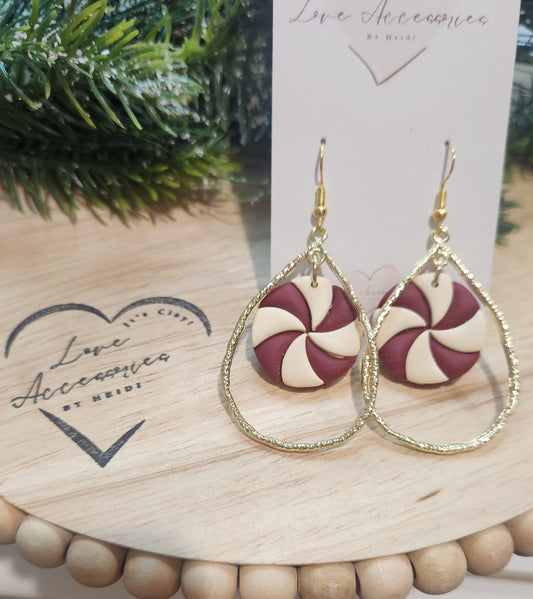 Peppermint Gold Tear Drop Dangle Earrings