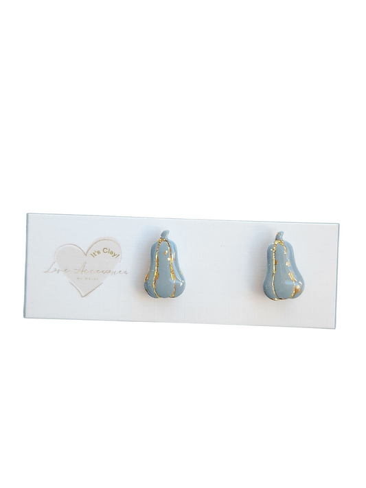 Blue Gold Foil pumpkin stud earrings