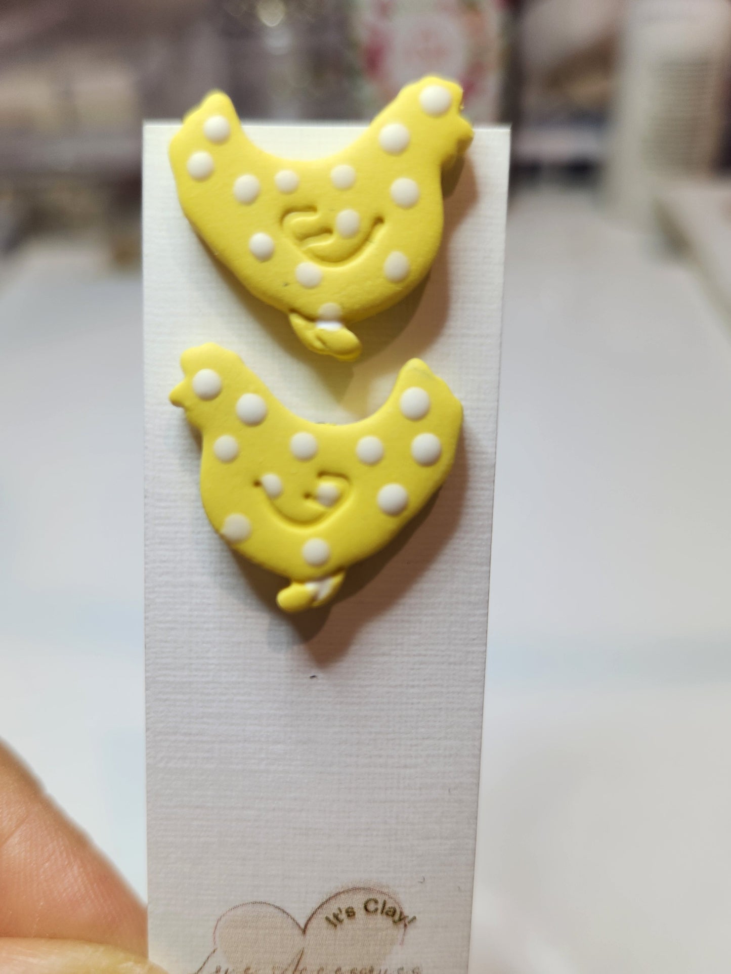 Spotted Hens Stud Clay Earrings