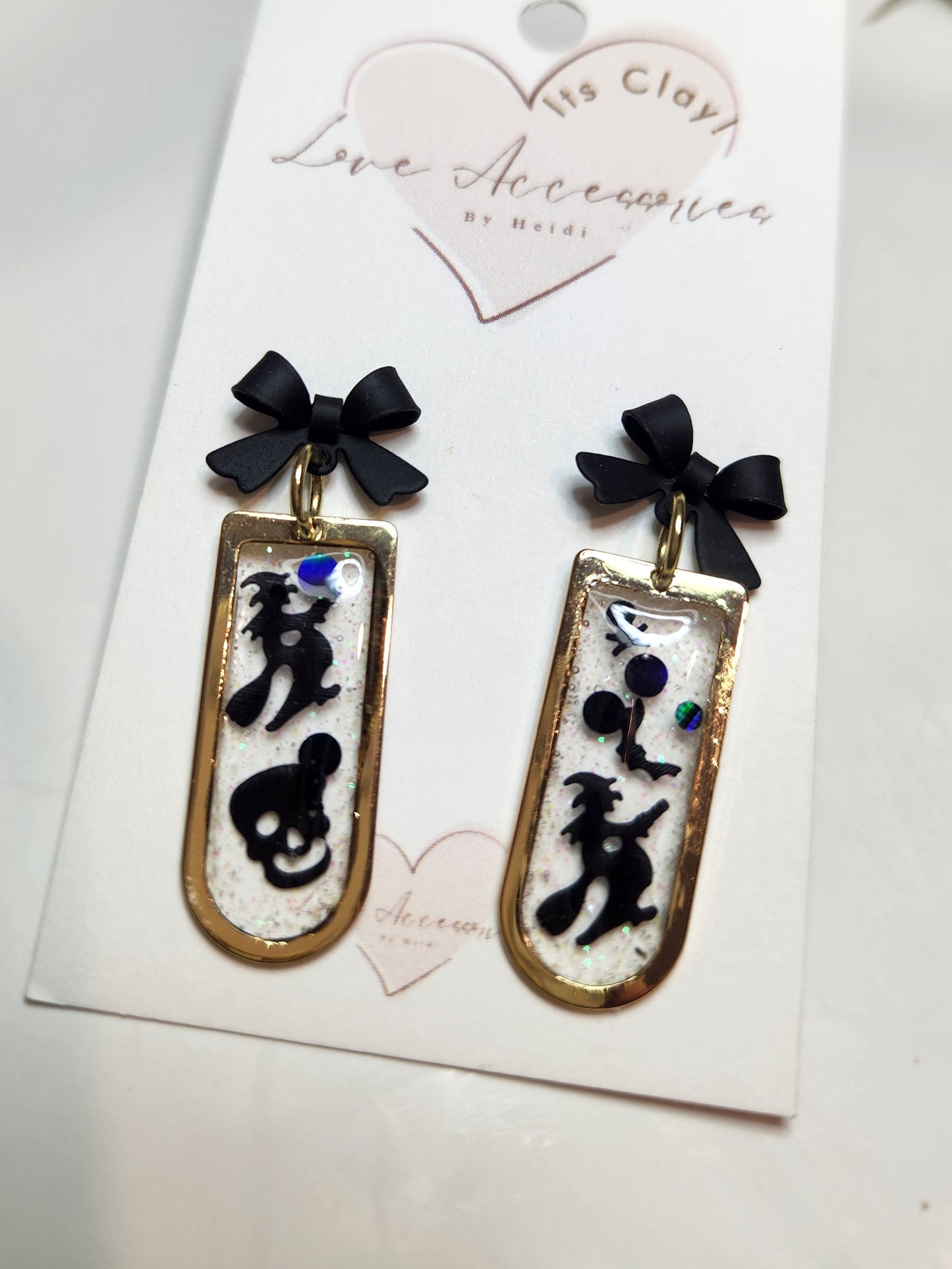 Resin Halloween w/Black Bow Dangle Earrings