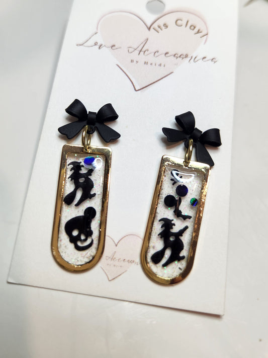 Resin Halloween w/Black Bow Dangle Earrings