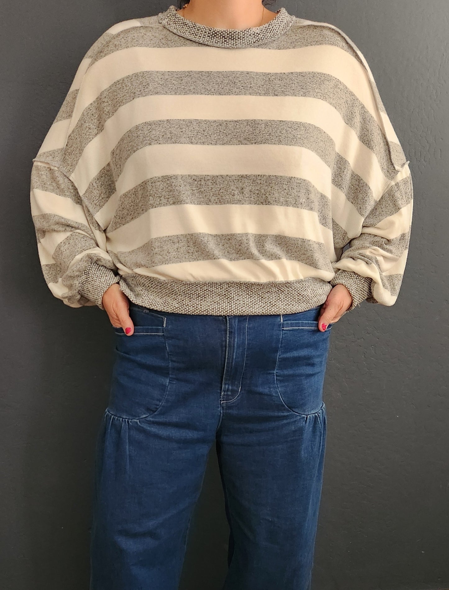 Stripe Oversized soft crop long sleeve top