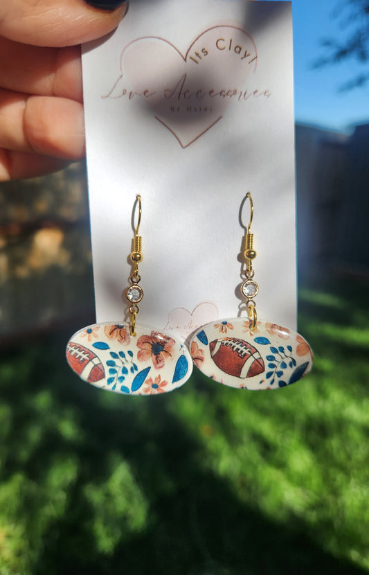 Autumn Oval Shaped Floral Football Dangle Earrings