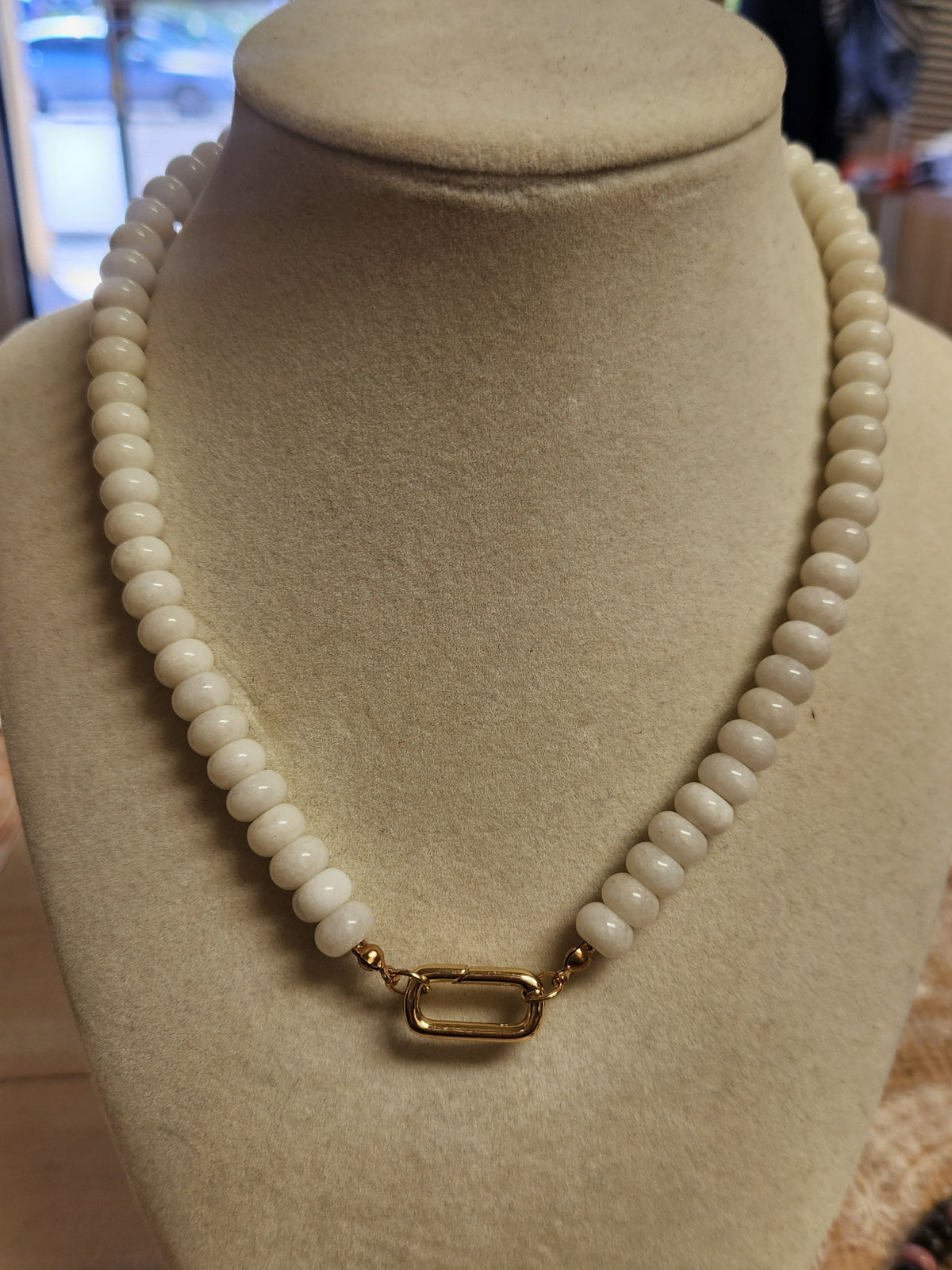 Natural Stone Necklaces w/Gold Carabiner Charm Holder