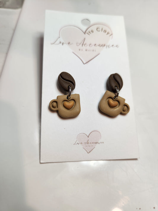 Love Espresso Cup Clay Earrings