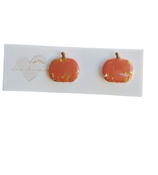 Classic gold foil orange pumpkin stud earrings