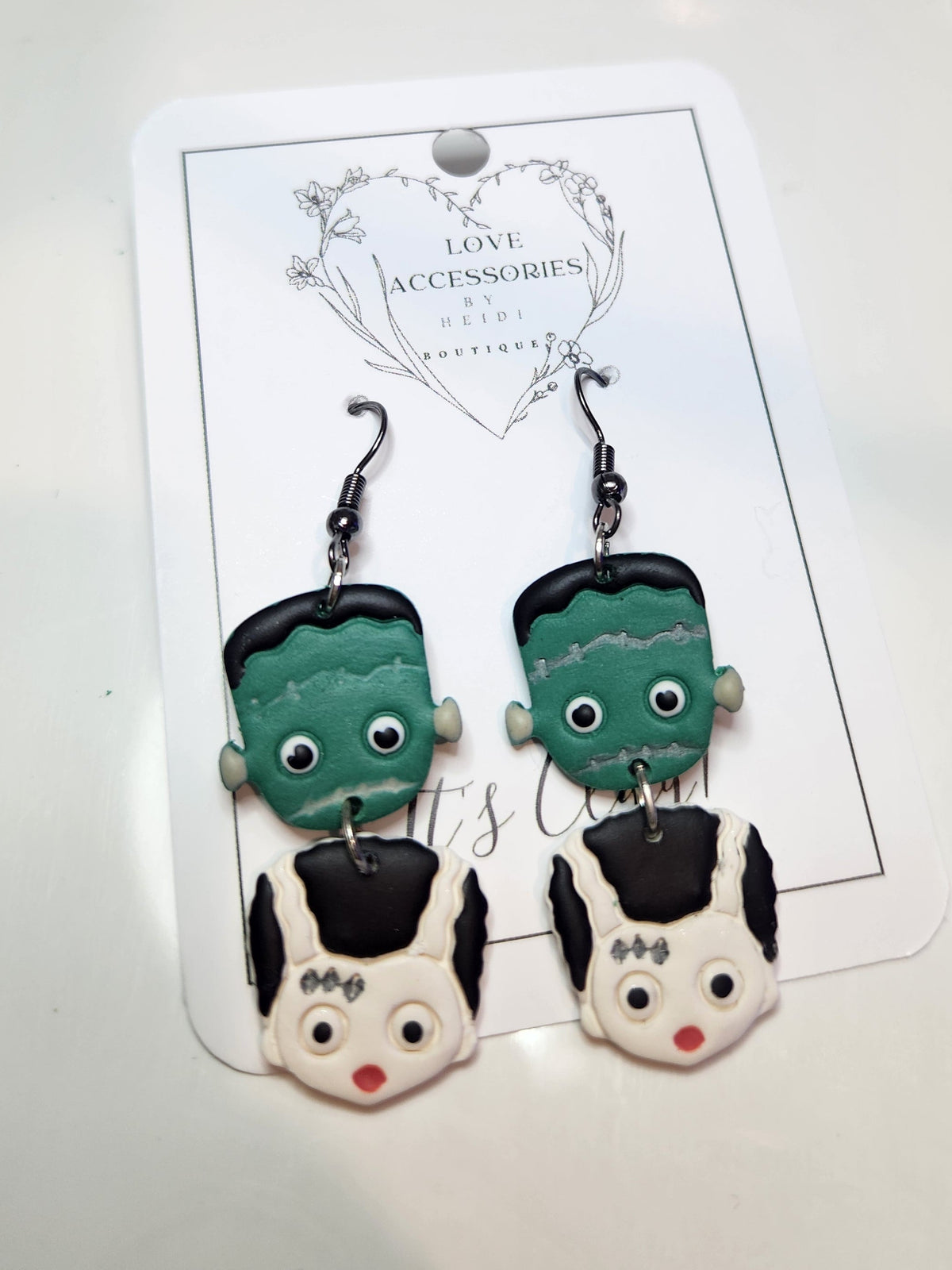 Frankenstein & his Bride Clay Dangle Earrings