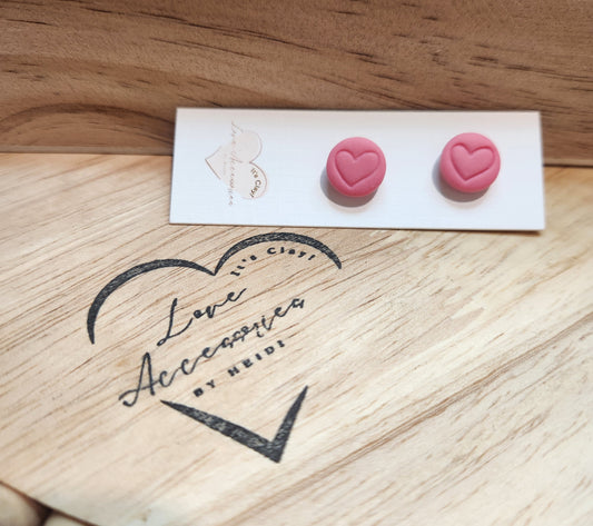 Pink Heart Stamp Stud Earrings