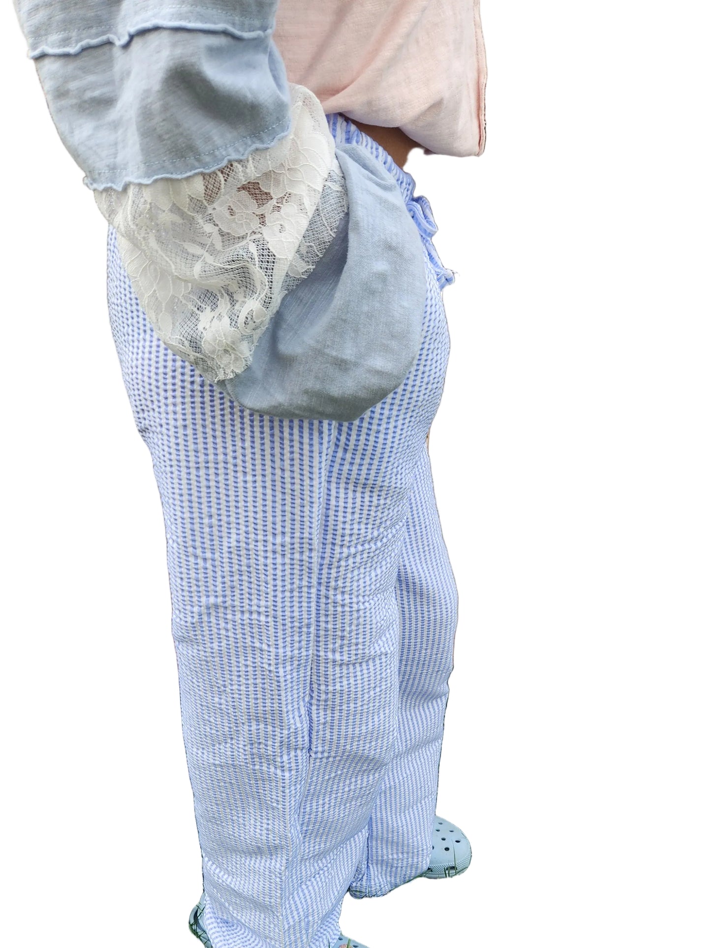Stripe drawstring casual linen lounge pants
