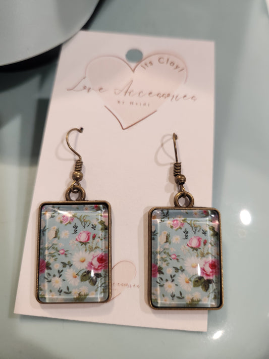 Tea Garden floral vintage Dangle Earrings
