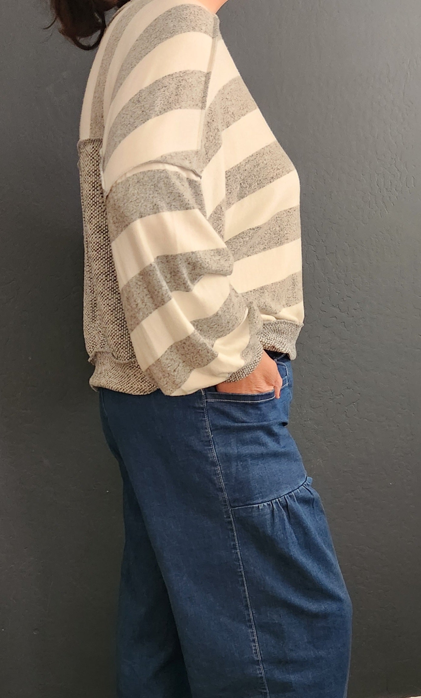 Stripe Oversized soft crop long sleeve top