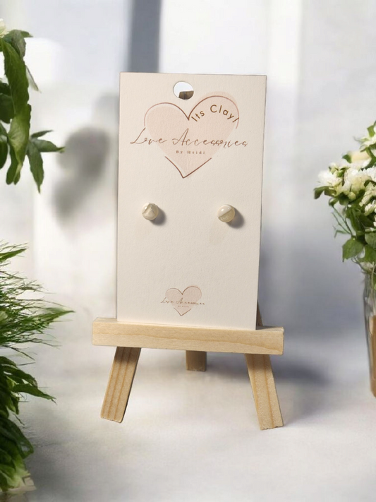 Mini Button Stud Earrings White Marble