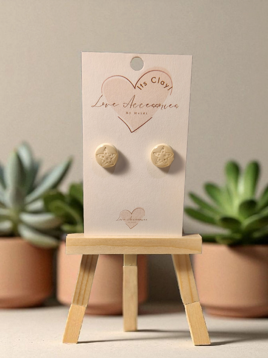 Sand Dollar Button Stud Earrings Pearl Color