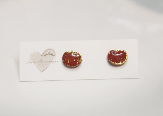 Round pumpkin w/gold foil stud earrings in Burnt Orange